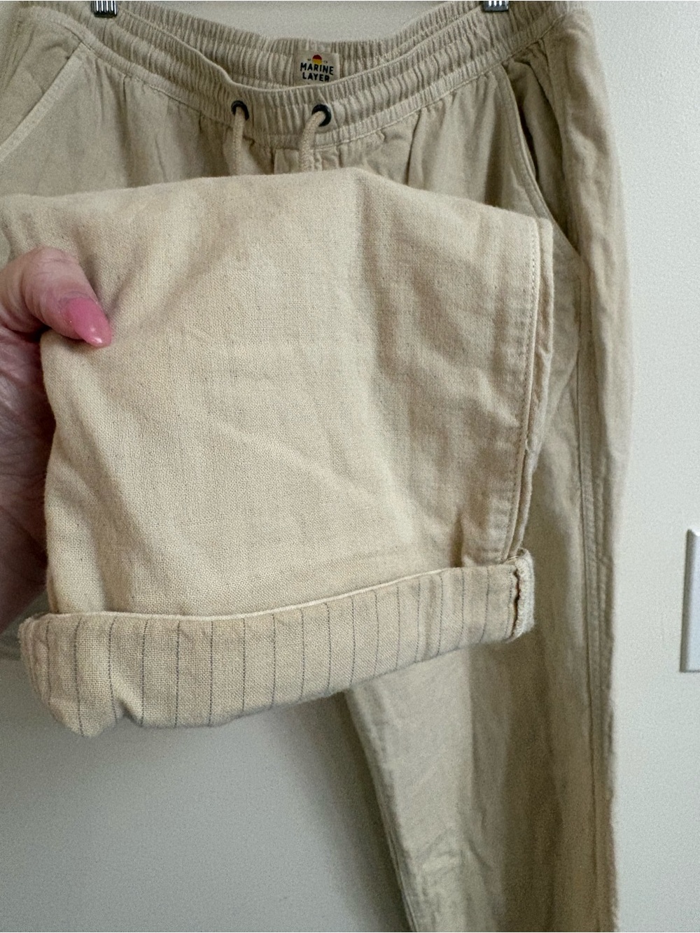 Marine Layer Saturday Beach Pants Men XL Natural Beige coastal soft cotton light - Picture 8 of 12